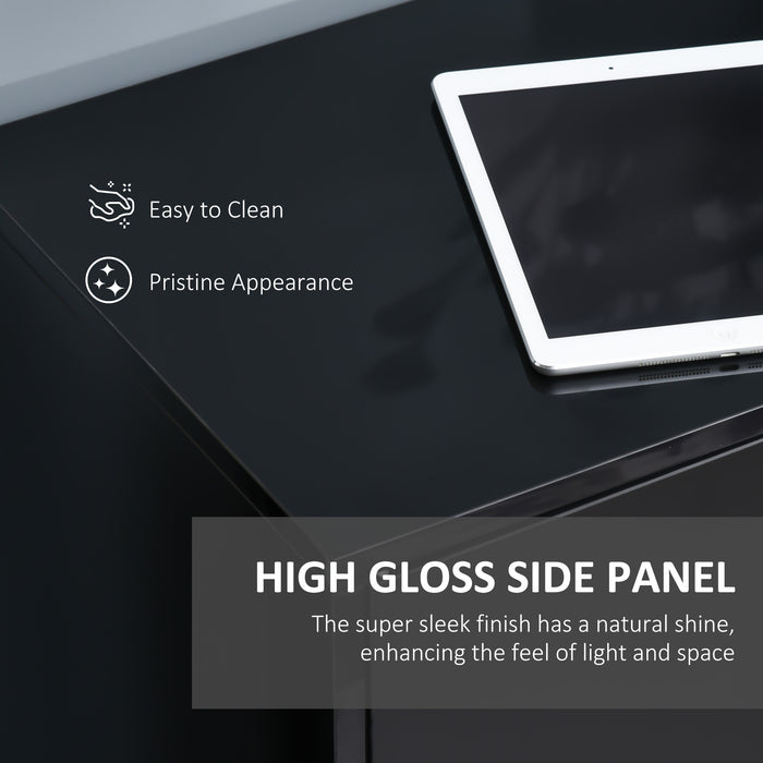 High Gloss Sideboard Side Cabinet - Contemporary Push-Open Storage with Double Drawers - Ideal for Living Room and Bedroom Organization, Elegant Black Finish