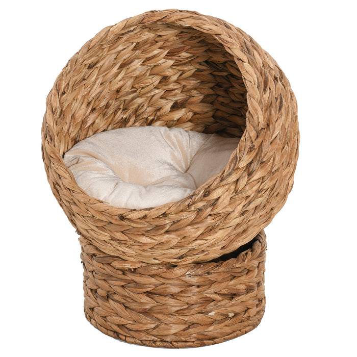 Raised Rattan Wicker Cat Bed - 42x33x52cm Basket with Soft Washable Cushion - Stylish and Comfy Napping Spot for Cats