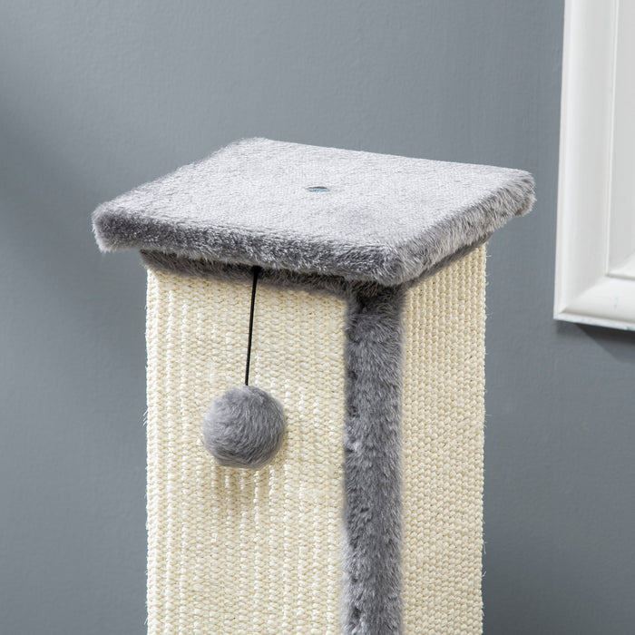 81cm Vertical Cat Scratcher - Natural Sisal Rope, Hanging Play Ball, Soft Plush Finish, in Elegant Grey - Designed for Cat Claw Health and Playful Engagement