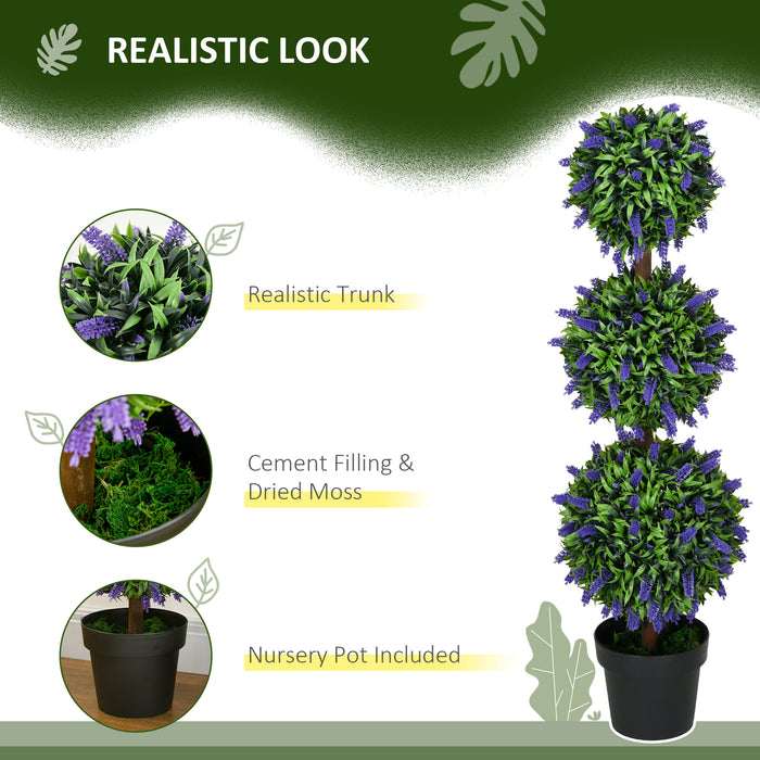Artificial Lavender Ball Trees in Pots - Set of 2, 110cm Tall, Lifelike Indoor & Outdoor Decor Plants - Perfect for Home and Office Decoration