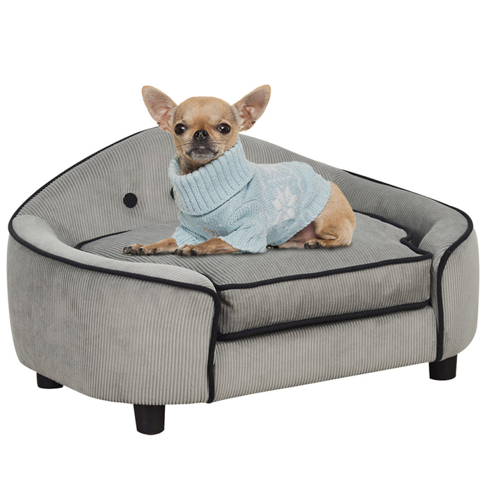 Pet Sofa Dog Bed with Removable Cushion - Comfy Cat & Kitten Lounger with Soft Sponge Filling, Grey - Ideal Furniture for Pet Rest & Relaxation, 66.5x45x35.5cm