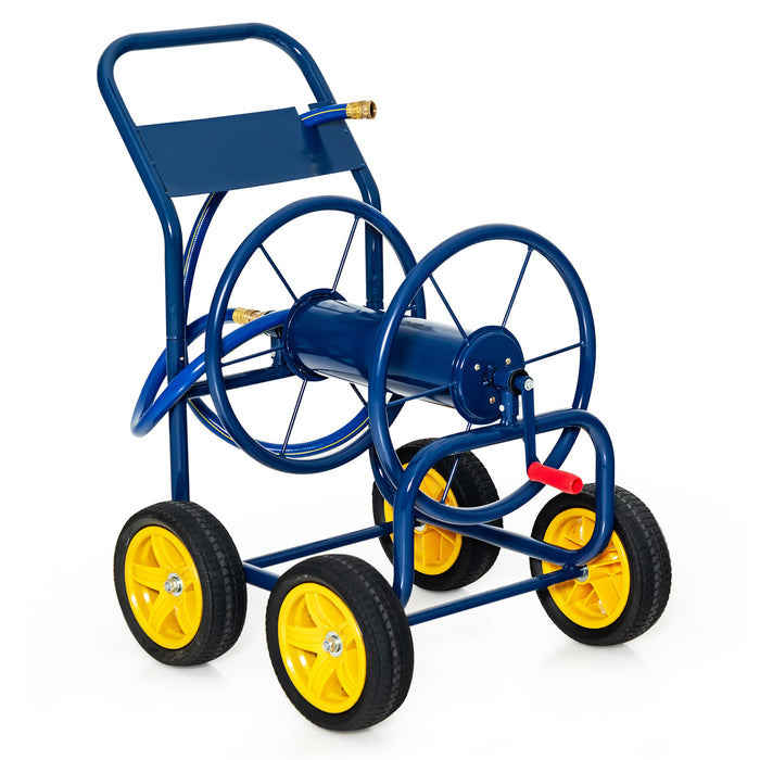 Blue Garden Hose Reel Cart - Wheeled and Non-slip Grip for Easy Transport - Ideal for Gardeners and Outdoor Maintenance Tasks