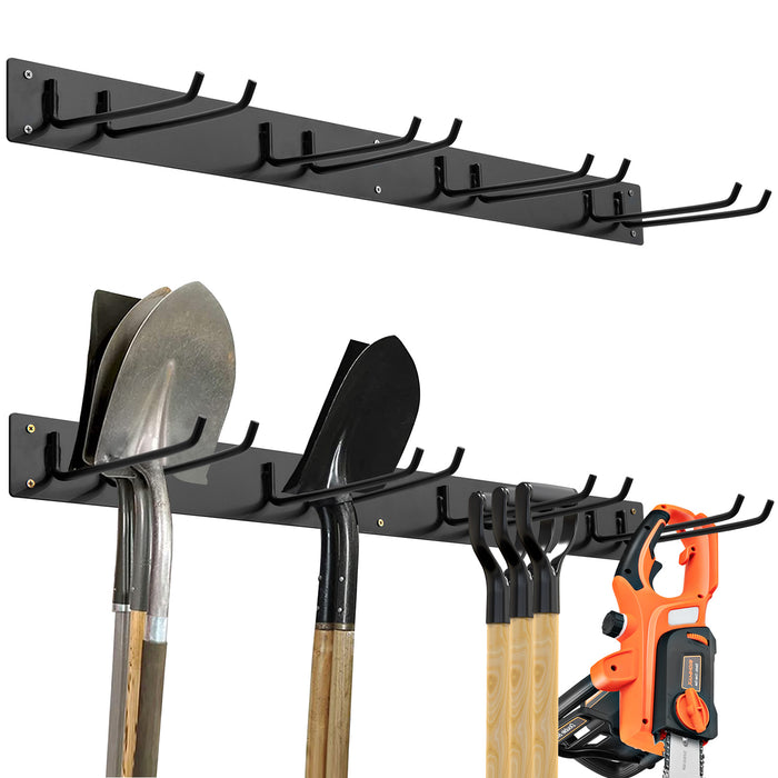 Garden Tool Organizer - 8 Hooks, Designed for Shovels, Rakes and More, Black - Perfect Solution for Garden Tool Organization