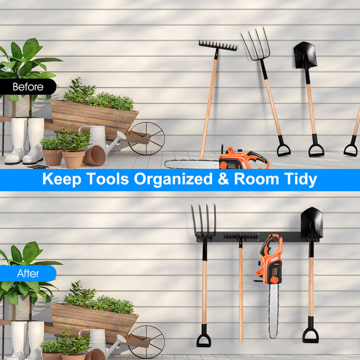 Garden Tool Organizer - 8 Hooks, Designed for Shovels, Rakes and More, Black - Perfect Solution for Garden Tool Organization