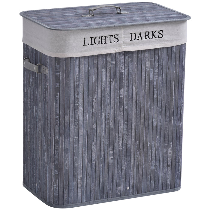 Large 100L Collapsible Wooden Laundry Hamper - Grey Clothes Basket with Lid and Removable Liner, 52x32x63cm - Space-Saving Organizer for Laundry Room