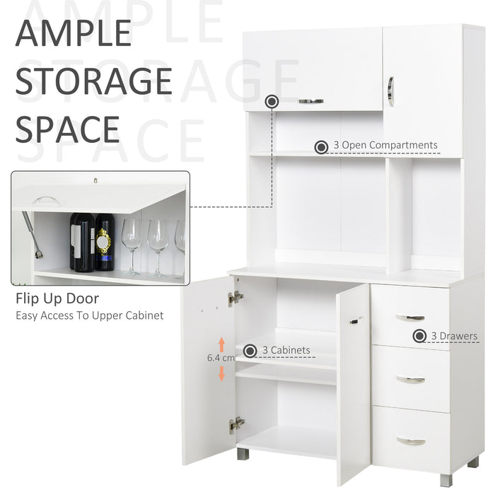Kitchen Storage Organizer with Cupboards - Freestanding Unit with Open Shelves, Drawers, and Metal Handles - Ideal for Home Organization and Serving Station