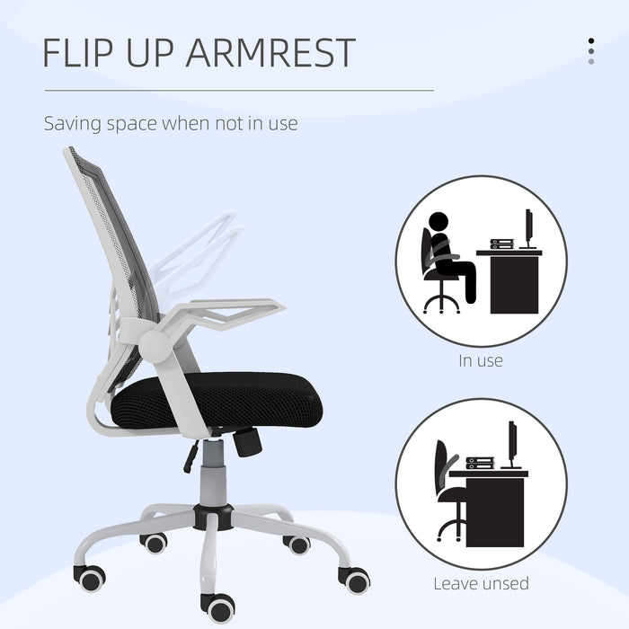 Ergonomic Mesh Office Chair with Flip-up Armrests - Lumbar Support and Smooth-Rolling Swivel Wheels - Comfortable Seating for Home Office and Desk Work