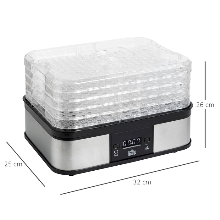 245W Stainless Steel 5-Tier Food Dehydrator - Adjustable Temperature, Timer, LCD Display for Efficient Drying - Ideal for Preserving Fruits, Creating Healthy Snacks
