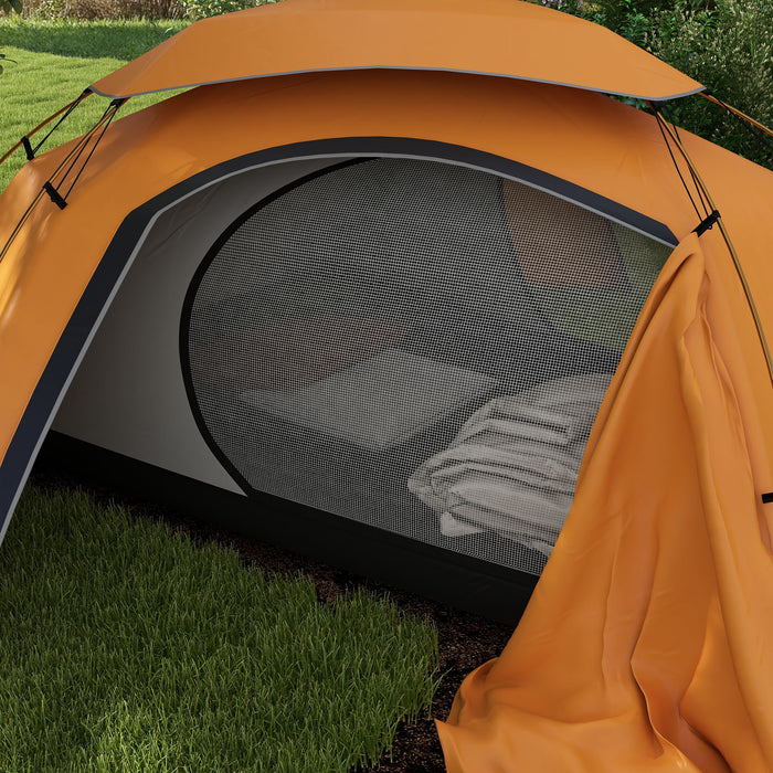 Lightweight Aluminum Frame Dome Camping Tent - 2000mm Waterproof with Removable Rainfly - Ideal for 1-2 Person Outdoor Adventures, Orange