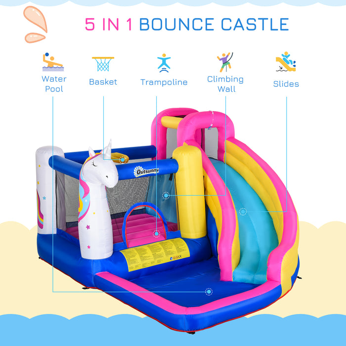 5 in 1 Bouncy Castle with Blower - Inflatable Playhouse for Kids, Jumping & Slide Fun - Ideal Outdoor Entertainment for Ages 3-8