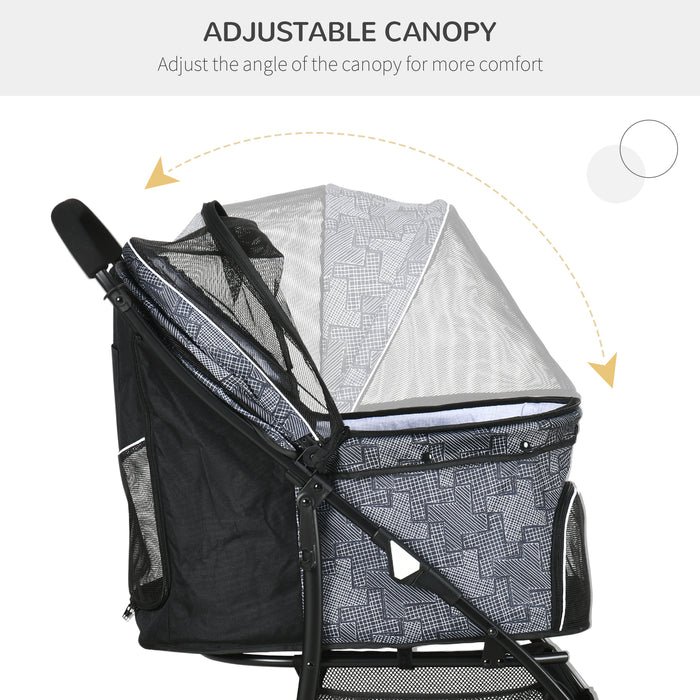 Foldable Pet Stroller for XS & S Pets - Dog & Cat Travel Pushchair with Brake Canopy & Universal Wheels - Portable Carrier for Safe Pet Outings, Grey