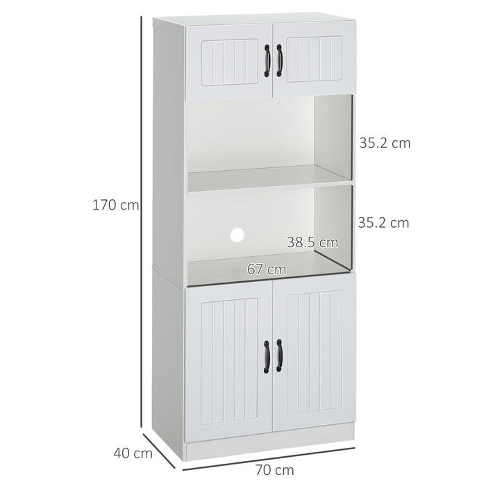 5-Tier Kitchen Cupboard with Adjustable Shelving - Space-Saving Storage Cabinet with Open Microwave Platform - Ideal for Organizing Cookware & Appliances