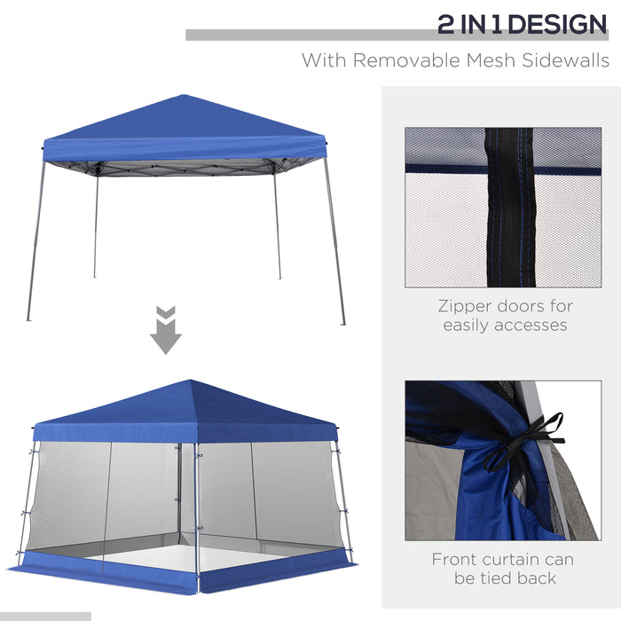 Outdoor Garden Canopy Tent 3.6x3.6m - Pop-up Gazebo with Sun Shade and Mesh Screen Side Walls, Blue - Ideal Event Shelter for Parties and Gatherings