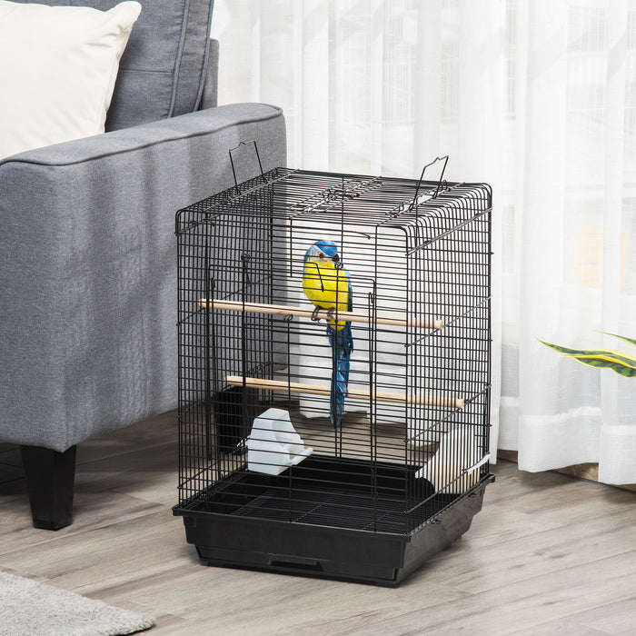 Steel Bird Cage with Open Top - Includes Stand, Removable Tray, Handles, Feeding Bowls - Ideal for Parakeet, Finch Owners