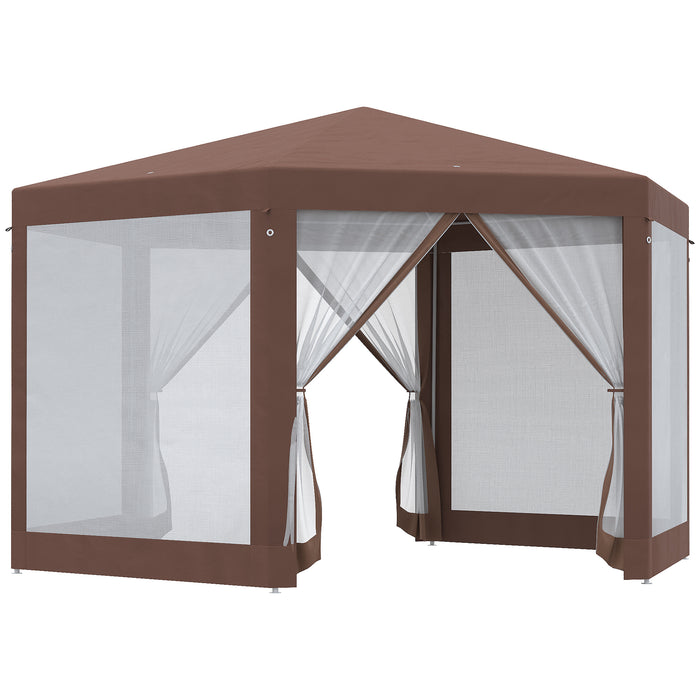 Hexagonal Garden Gazebo - Outdoor Patio Canopy Tent with Sun Shelter and Mosquito Netting - Ideal for Parties and Gatherings