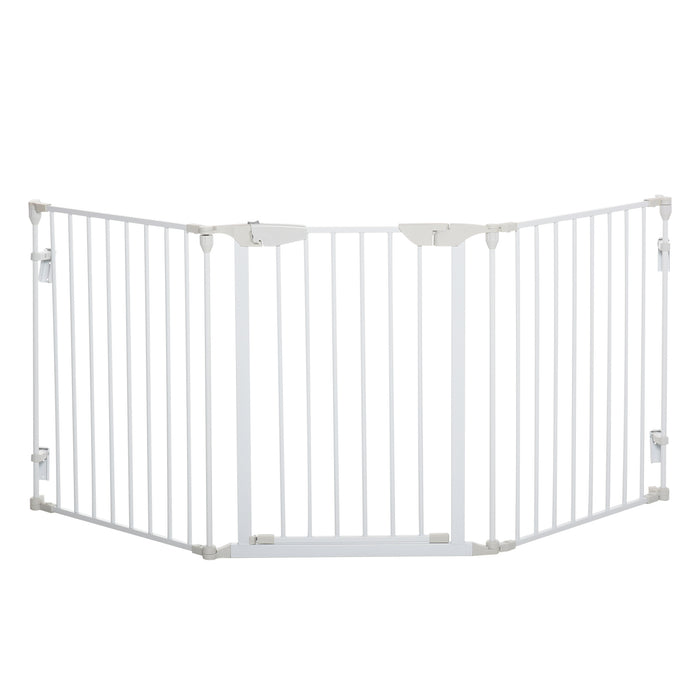 Pet Safety Gate 3-Panel - Adjustable Metal Playpen & Fireplace Barrier with Walk-Through Door - Ideal for Protection & Room Division