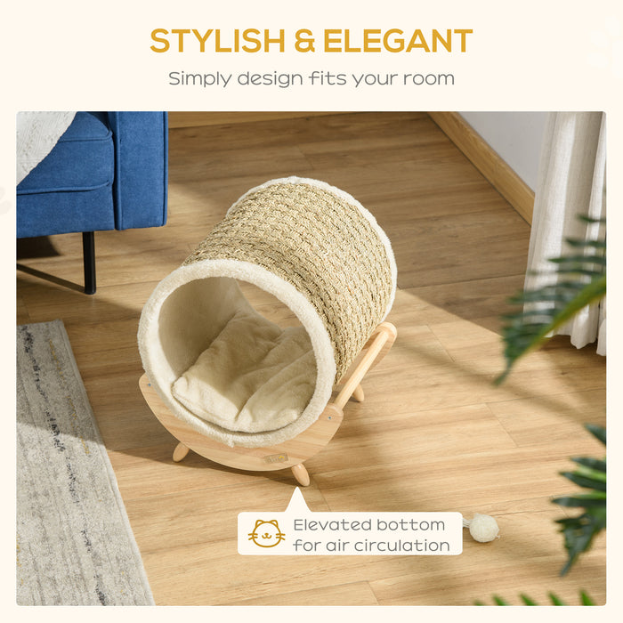 Elevated Cat House with Scratcher - Comfy Kitten Bed & Pet Shelter, 41x38x43 cm, Soft Cushioned Interior - Ideal for Cat Napping & Play