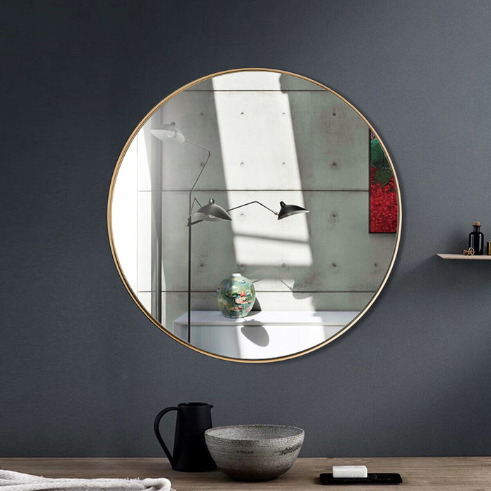 Modern Metal Circle Hanging Mirror - 70cm, Golden Finish - Decorative Accent for Contemporary Home Interiors