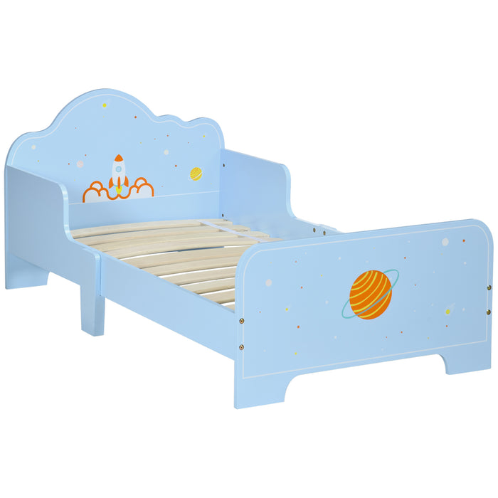 Rocket & Plant-Themed Toddler Bed - Sturdy Kids Bedroom Furniture with Safety Rails and Slatted Base - Perfect for Transitioning from a Crib to a Big-Kid Bed