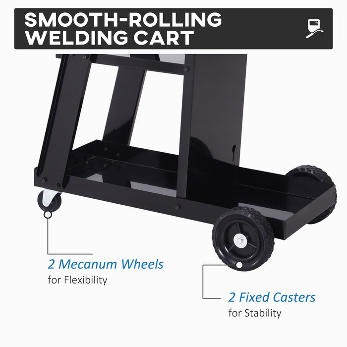 Welder Trolley Cart with Safety Chain - Durable Garage Cart for Gas Bottles, Equipped with Wheels - Black, Portable Organizer for Welding Professionals