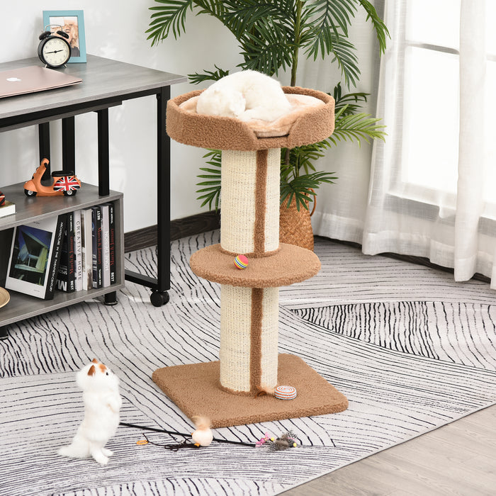 Cat Tree Play Tower - 91cm Multi-Level Kitten Activity Center with Perches, Sisal Scratching Posts, Lamb Cashmere - Ideal for Playful Cats and Scratch Training
