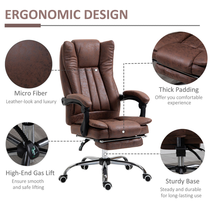 Ergonomic Microfibre Reclining Office Chair with Armrests - Swivel Desk Chair with Wheels and Footrest in Brown - Comfortable Home Office Seating Solution