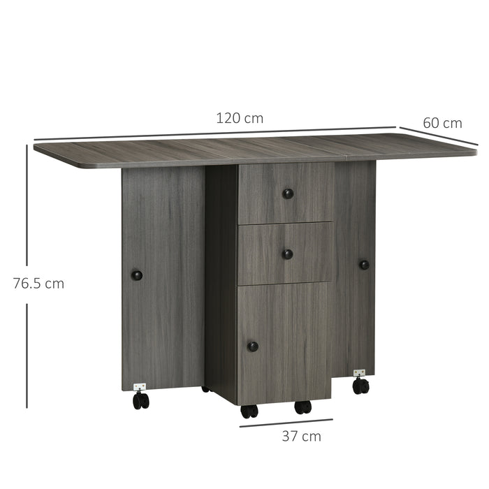 Rolling Drop Leaf Dining Table for 4-6 - Extendable Design with Storage Drawers, Cabinet & Open Shelf - Space-Saving Kitchen Table on Wheels for Small Spaces