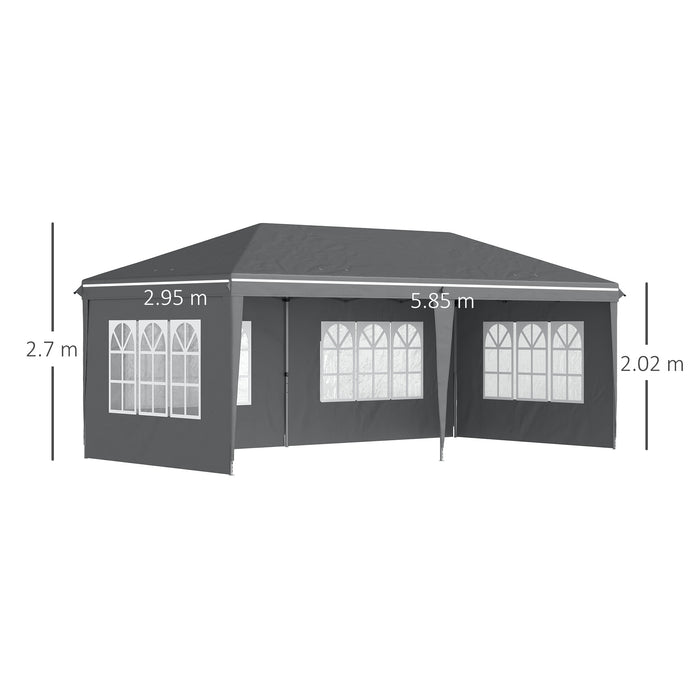 Pop-Up Gazebo 3x6m with Adjustable Height - Marquee Party Tent with Sidewalls & Storage Bag, Grey - Ideal Outdoor Shelter for Events & Gatherings