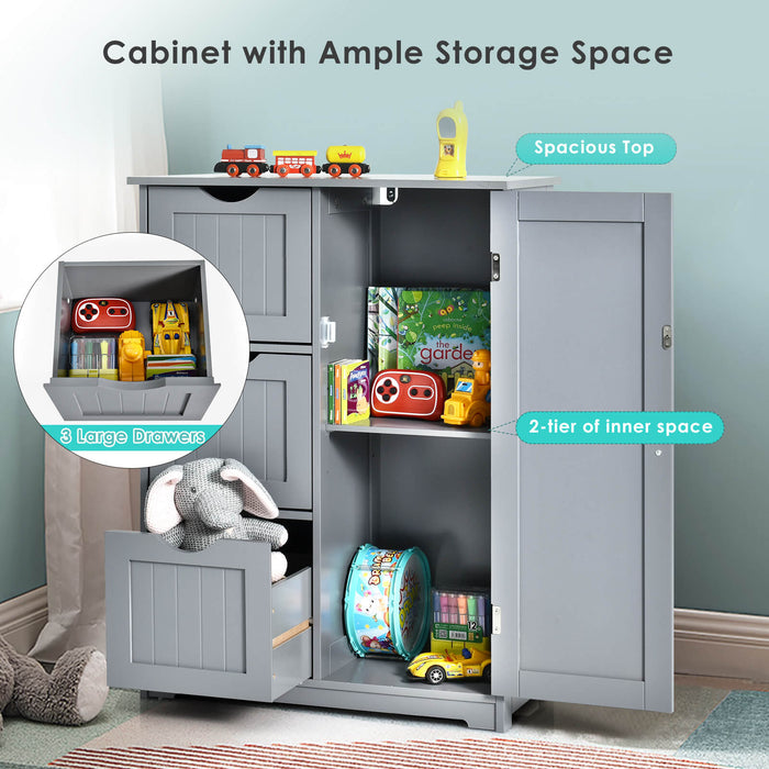 Freestanding Bathroom Cabinet - Single Door with 3 Storage Drawers - Ideal for Keeping Bathroom Neat and Organized