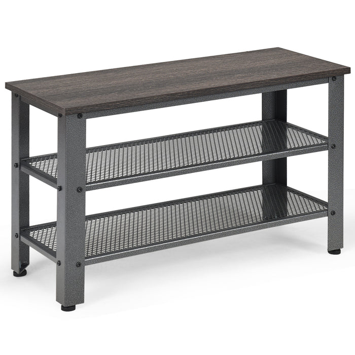 Industrial 3-Tier Shoe Rack Bench - Grey with Storage Shelf Feature - Ideal for Shoe Storage and Sitting Solutions