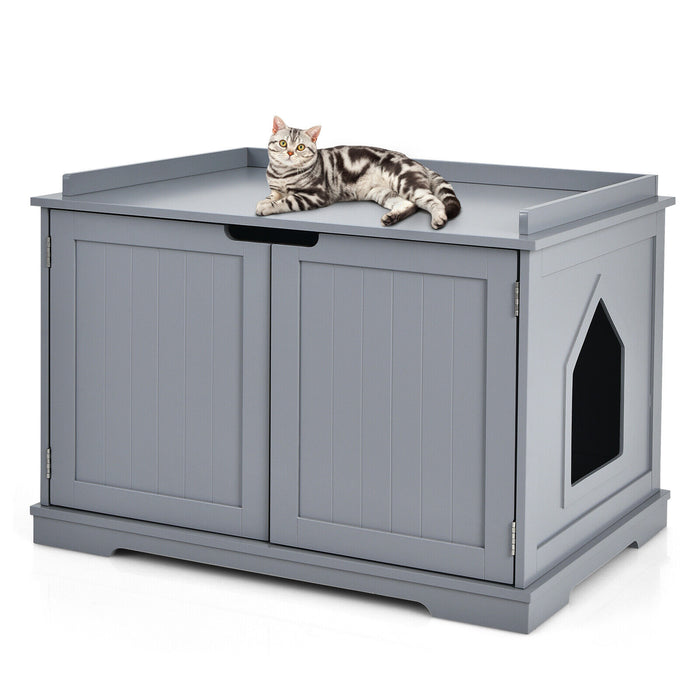 Double-Door Large Cat Litter Box - Convenient with Removable Divider and Brown Finish - Ideal for Multiple Cat Households