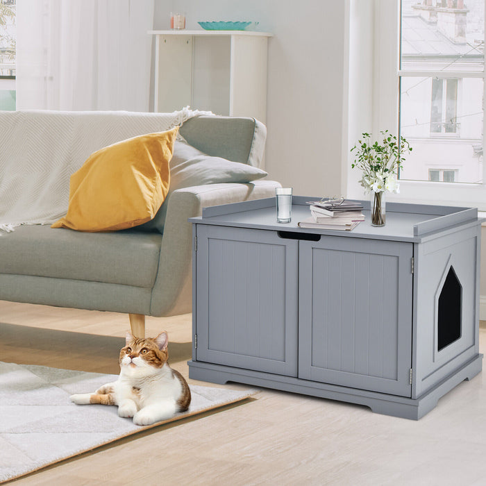 Double-Door Large Cat Litter Box - Convenient with Removable Divider and Brown Finish - Ideal for Multiple Cat Households
