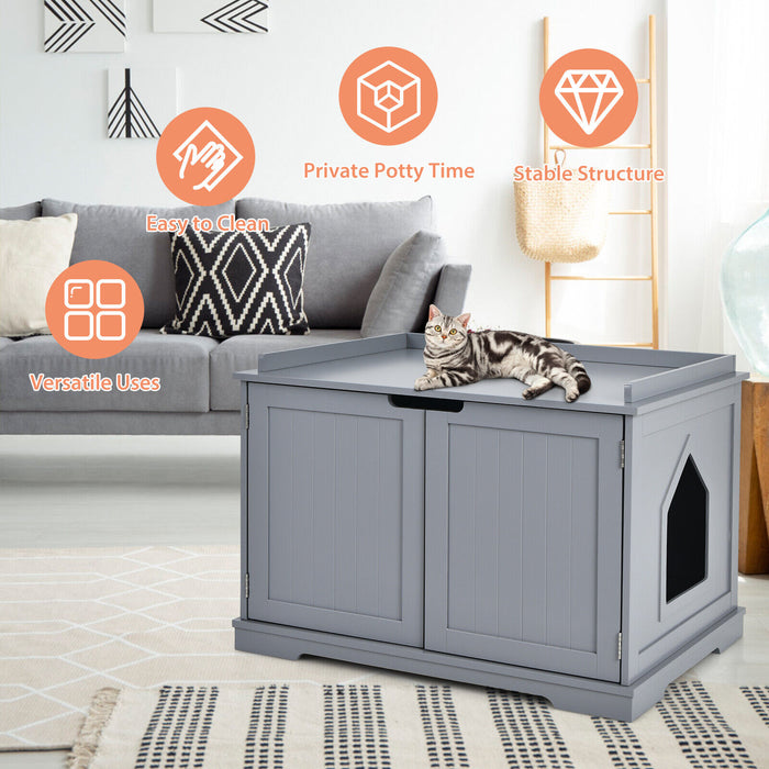 Double-Door Large Cat Litter Box - Convenient with Removable Divider and Brown Finish - Ideal for Multiple Cat Households