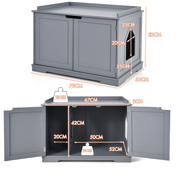 Double-Door Large Cat Litter Box - Convenient with Removable Divider and Brown Finish - Ideal for Multiple Cat Households