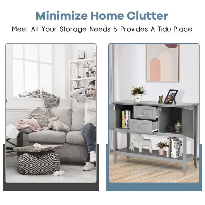 Blue Sideboard Buffet with Drawers - Solid Wood 2 Drawer & 2 Cabinet Storage - Perfect for Dining Room Organization