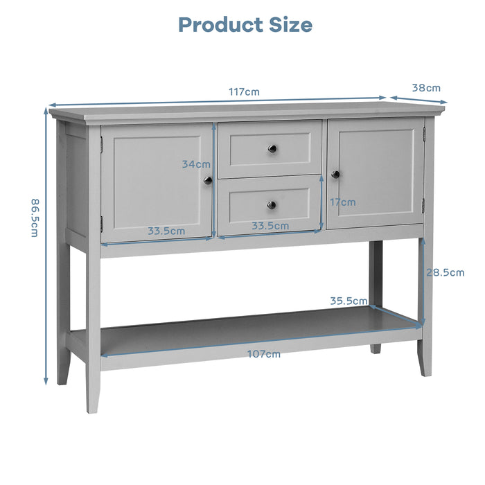 Blue Sideboard Buffet with Drawers - Solid Wood 2 Drawer & 2 Cabinet Storage - Perfect for Dining Room Organization