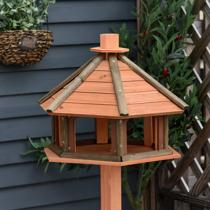 Outdoor Wooden Bird Feeder and Birdhouse - 130cm Water-Resistant Roof, Playstand Design - Ideal for Garden Wildlife Enthusiasts