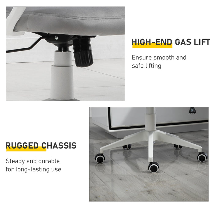 High-Back Velvet Swivel Home Office Chair - Ergonomic Rocking Computer Chair with Wheels, Adjustable Headrest - Comfortable Seating for Work or Gaming Sessions, Grey