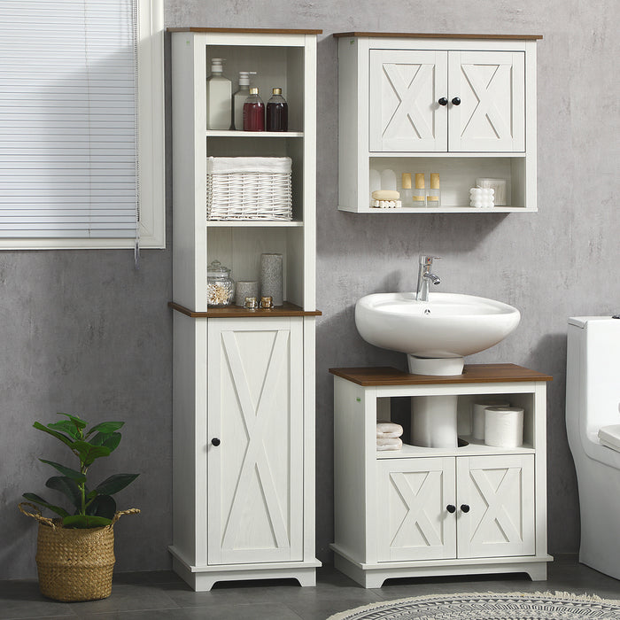 Tall Bathroom Storage Unit with Door - Adjustable Shelf Freestanding Cupboard, 39.5x30x160cm, Classic White - Ideal for Organizing Toiletries and Linens