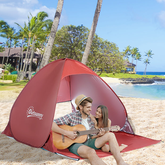 Red Pop-up Beach Tent - Portable UV Protection Sun Shelter for Hiking and Patio - Ideal for 2-3 Persons