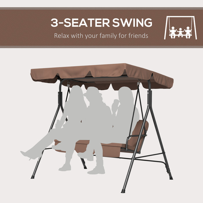 3-Seat Patio Swing Chair - Adjustable Canopy Garden Swing Seat, Weather-Resistant, Brown - Ideal for Outdoor Relaxation and Entertainment