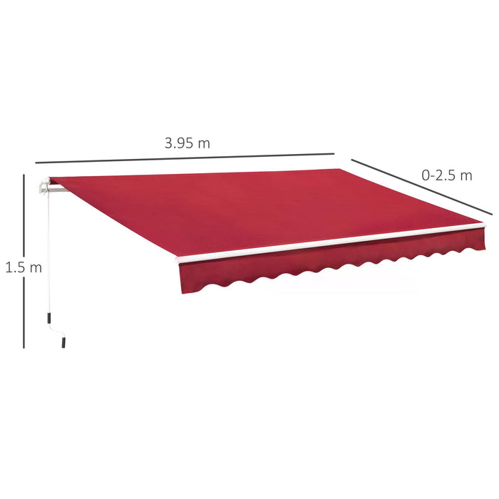 Retractable Manual Awning 4x2.5m - Garden Patio Sun Shade Canopy, Wine Red with Fittings and Crank Handle - Ideal Outdoor Shelter for Windows and Doors