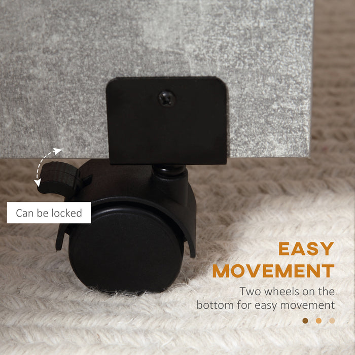 Drop Leaf Folding Dining Table with 2-Tier Storage Shelves - Compact Kitchen Table on Wheels, Cement Grey - Ideal for Small Spaces & Versatile Use