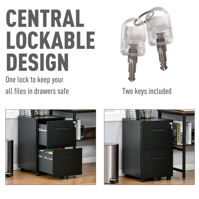 Mobile Vertical File Cabinet with 2 Drawers - A4 Document Storage, Adjustable Partition Organizer - Ideal for Office Filing and Organization