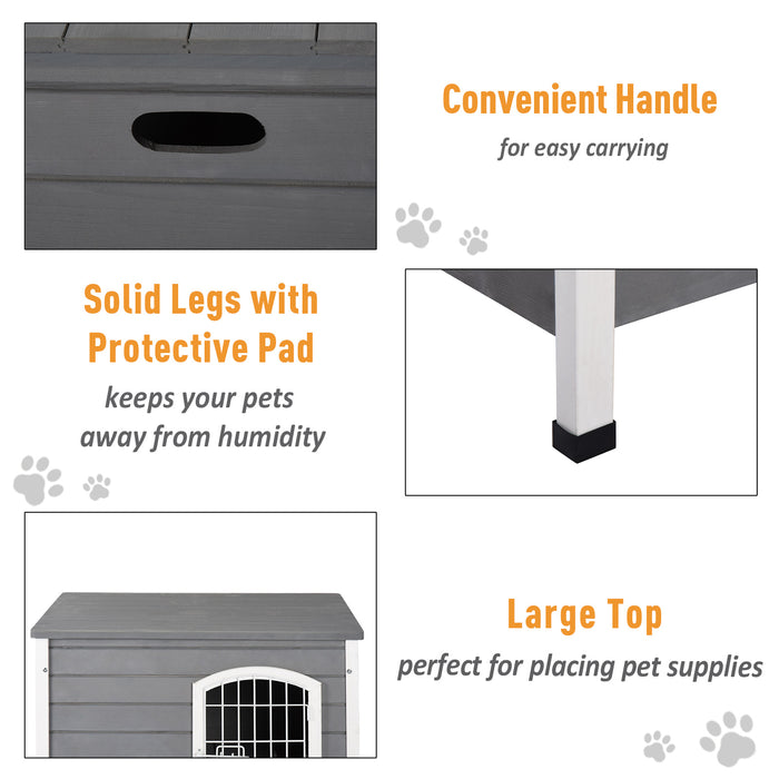 Wooden Dog Crate Kennel with Lockable Door - Small Pet House, Openable Top, Durable Construction in Gray - Ideal for Dogs and Small Animals Security and Comfort