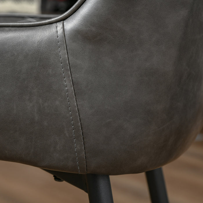 Vintage-Inspired Grey PU Leather Chairs - Set of 2 Upholstered Side Chairs with Metal Legs for Dining & Living Room Areas - Ideal for Home and Small Spaces Comfort Dining