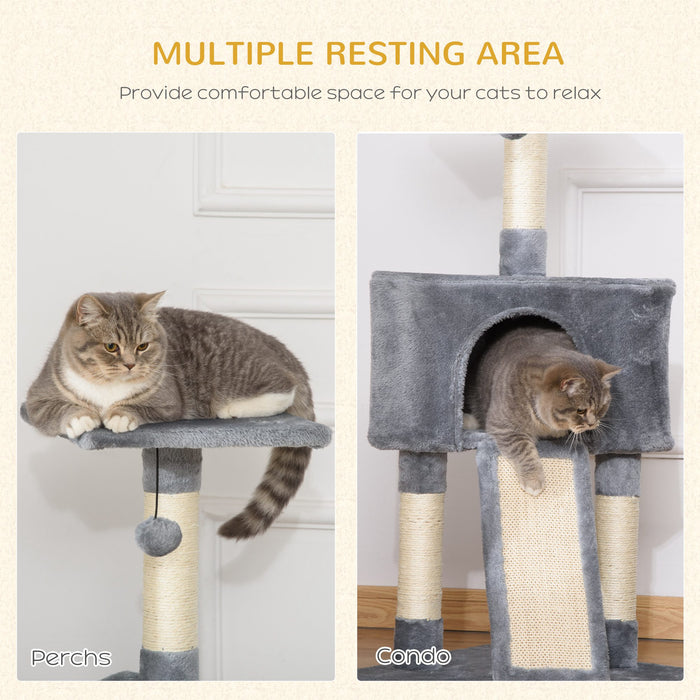 3-Tier Cat Scratching Post with Sisal Rope - Includes Hanging Play Toy, Grey - Ideal for Claw Maintenance & Playful Kittens
