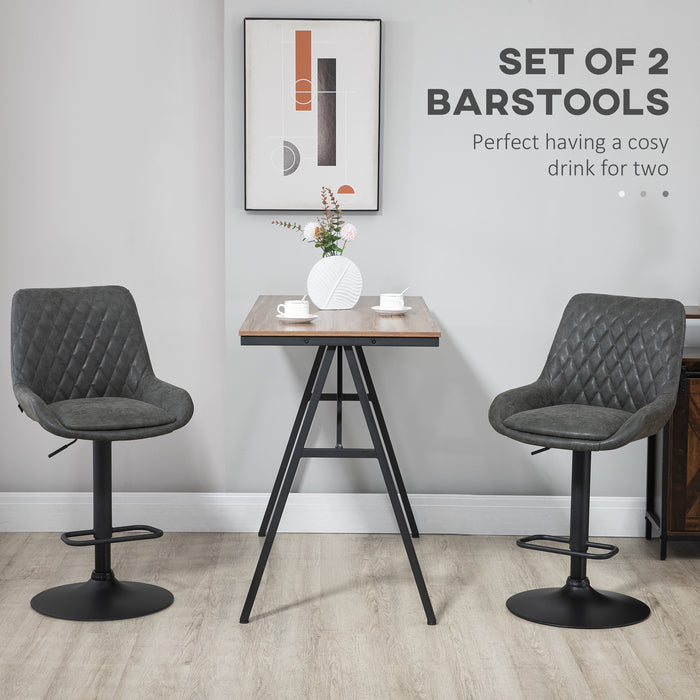 Adjustable Retro Bar Stools Set of 2 - Upholstered Swivel Kitchen Chairs with Back, Dark Grey - Ideal for Home Bars and Kitchen Counters