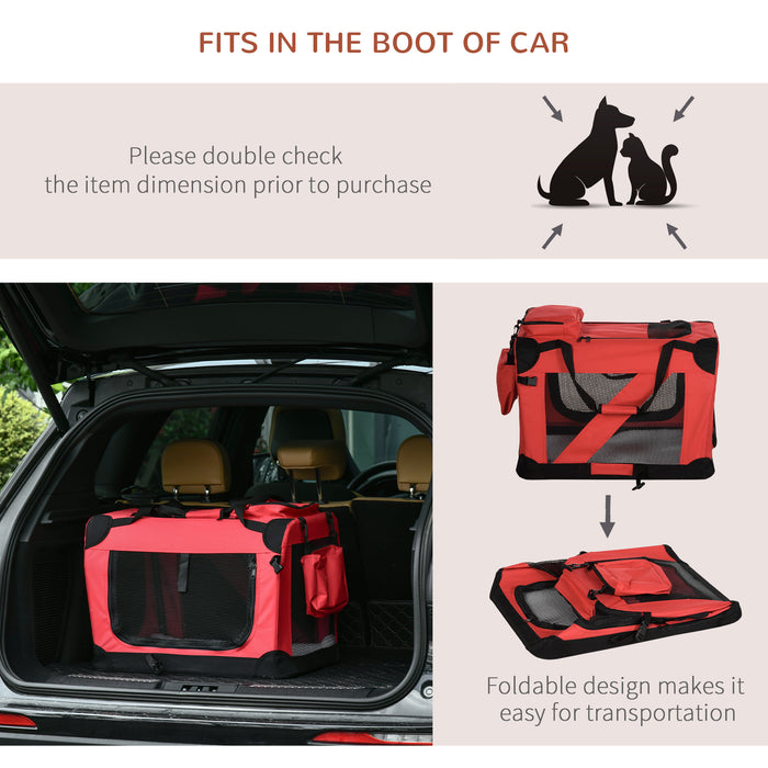 Portable Pet Carrier - Folding Dog and Cat Travel Bag with Durable PVC Oxford Fabric, Small Size 60x42x42 cm - Ideal for Miniature Dogs and Small Cats, Vibrant Red Color