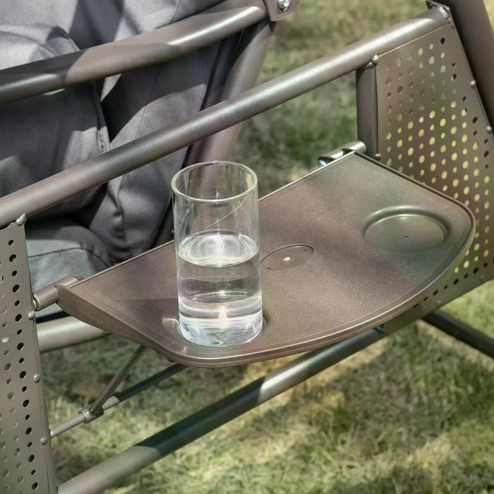 3-Seater Garden Swing Chair - Adjustable Canopy Outdoor Hammock Bench with Cushions & Cup Trays, Steel Frame in Dark Grey - Perfect for Patio Relaxation and Entertainment